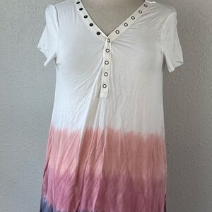 Pre-Owed American Eagle Womens Tie-Dye Snap V-Neck Open Back Short Sleeve Top S